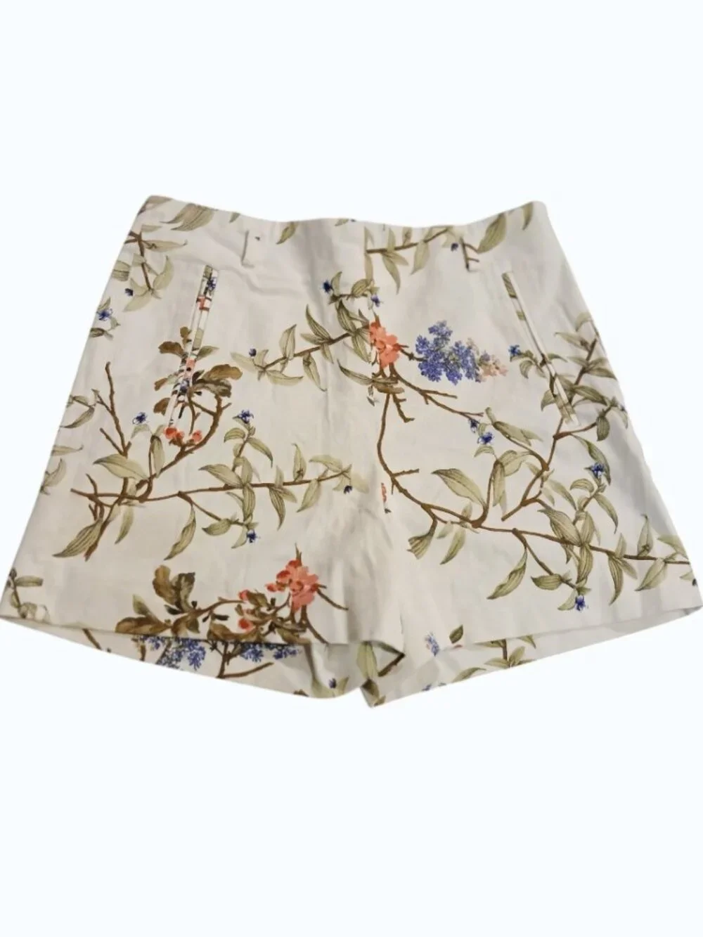 ZARA High Waist Shorts Botanical Print Cream/Brown/Green - EUC - Picture 6 of 6